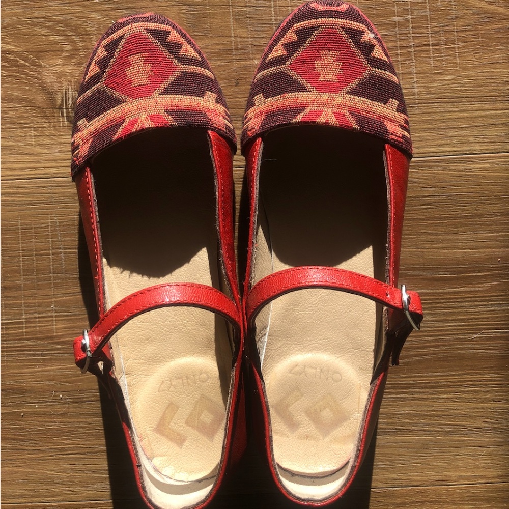 OnlySeven Red Leather Maryjane Flats